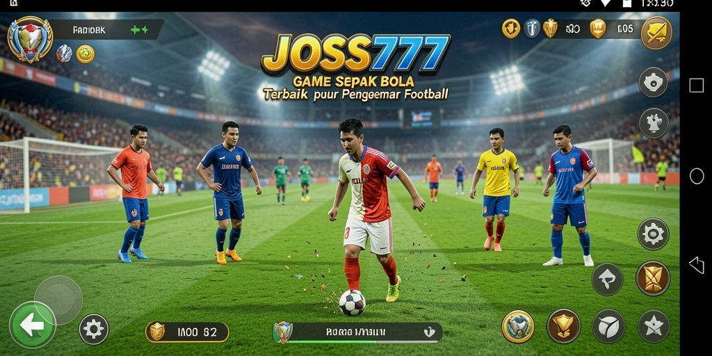 Screenshot JOSS777 menampilkan aksi seru di lapangan sepak bola.
