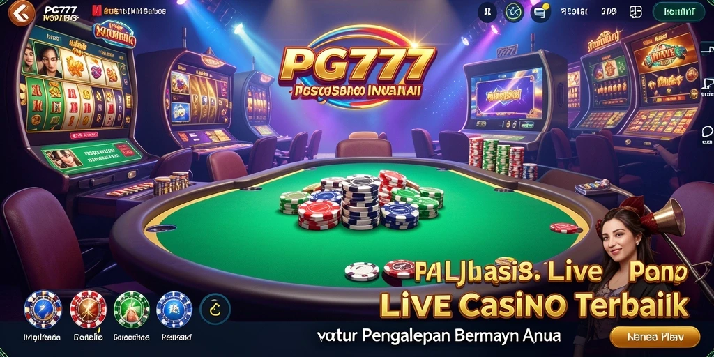 Screenshot PG777 menampilkan dealer langsung dan gameplay seru di kasino.