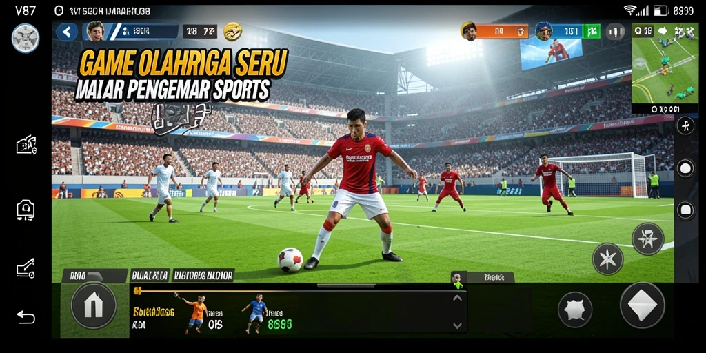 Screenshot V87 menampilkan aksi seru dalam permainan olahraga.